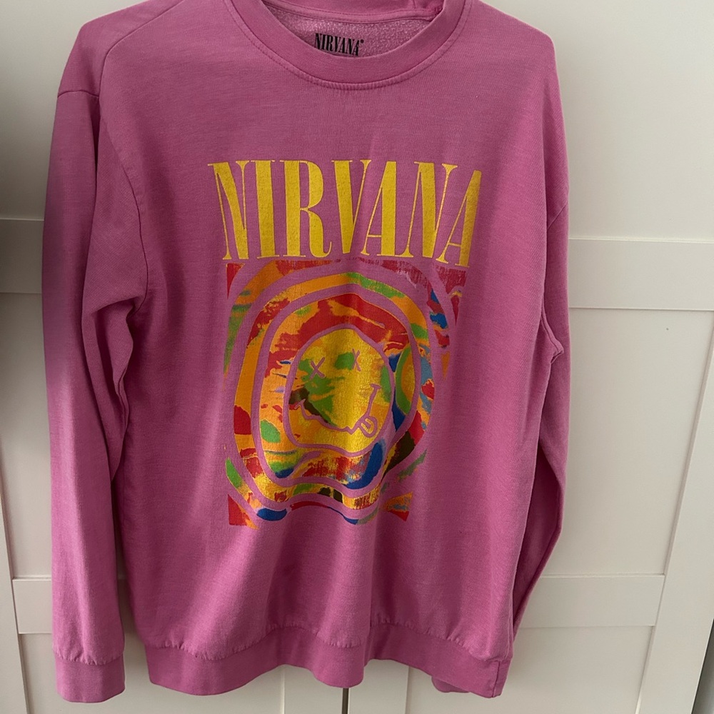 NIRVANA Pink and Yellow Graphic Sweatshirt